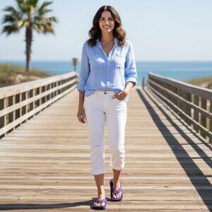 Lands' End Purple Terry Cloth Flip Flop Sandals Women’s Size 9 New